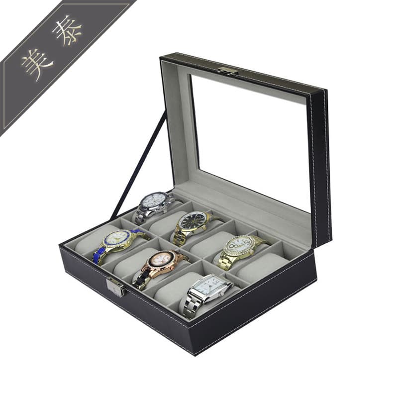 12-Place PU Leather Watch Box Display Storage Case Wholesale Watch Case Manufacturer Wooden Material High-End Watch Packaging Box