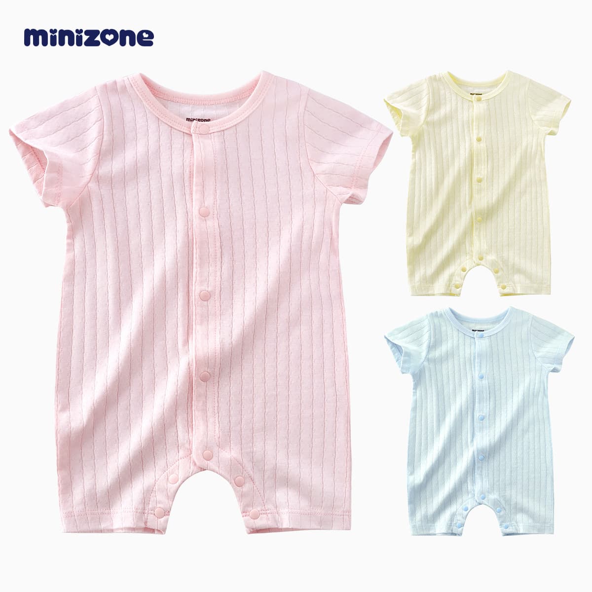 Minizone Baby Short Sleeve Romper Summer Clothes Unisex Crawling Suit Flat Footed Crawler Suit Cotton Casual Style for Newborns