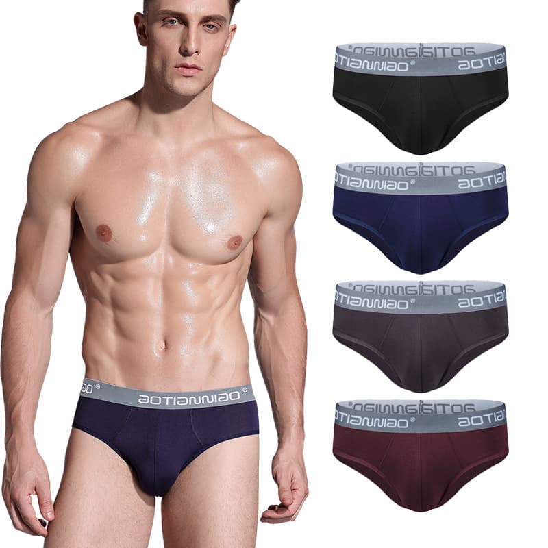Men's Modal Fiber Triangle Briefs, Youth Breathable Sexy Mid-Waist Underpants, Comfortable Bottom Underwear, Plus Size Wholesale