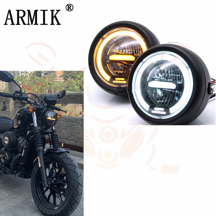 Vintage Modified Motorcycle Headlight LED Daytime Running Light Ring Headlamp for CG, Ranger, Longjia, V-Ka, Leoncino