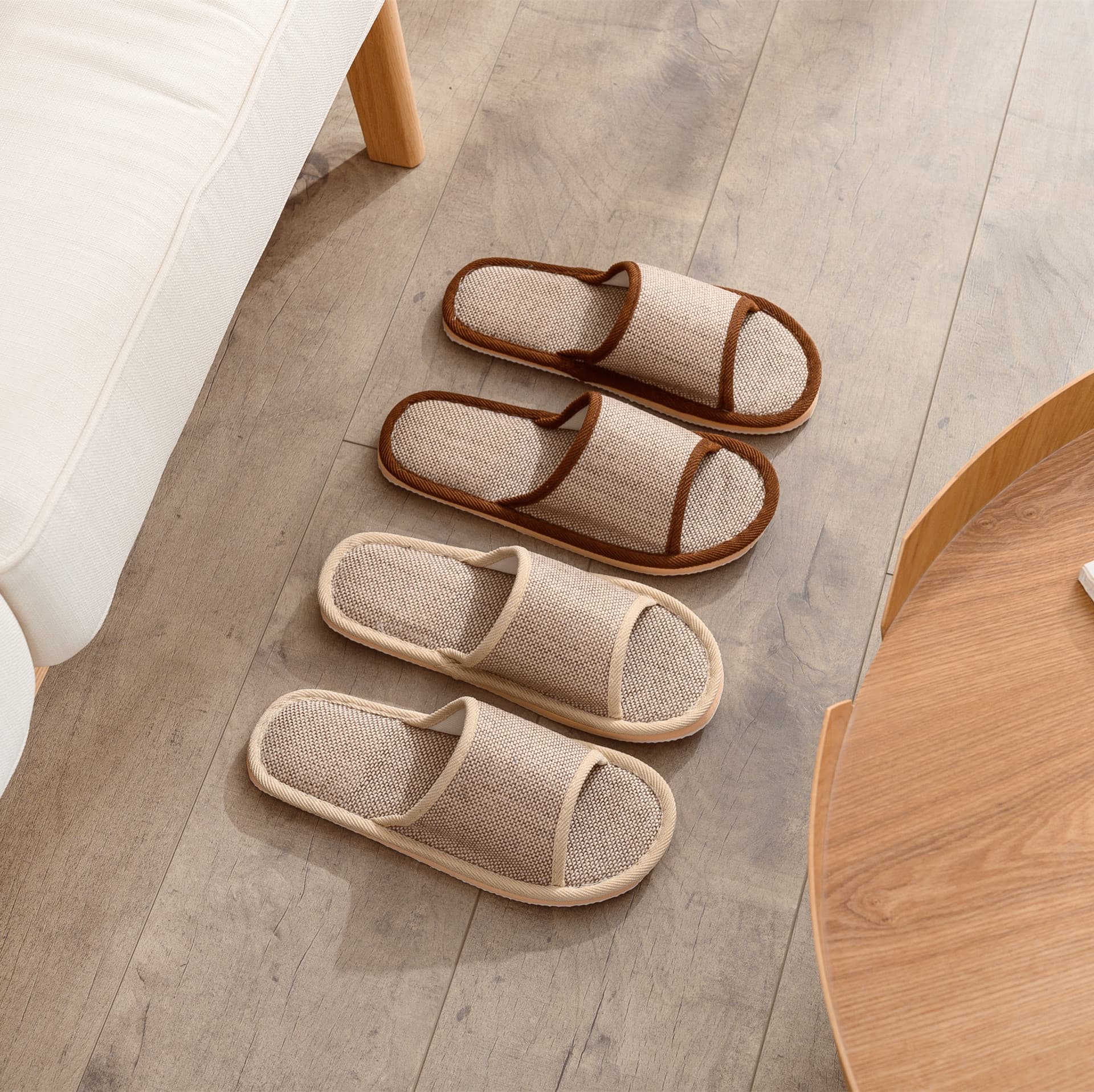 2025 New Hotel Linen Slippers for Women, Spring Autumn Summer Home Couples Hemp Thick-Soled All-Season Sandals