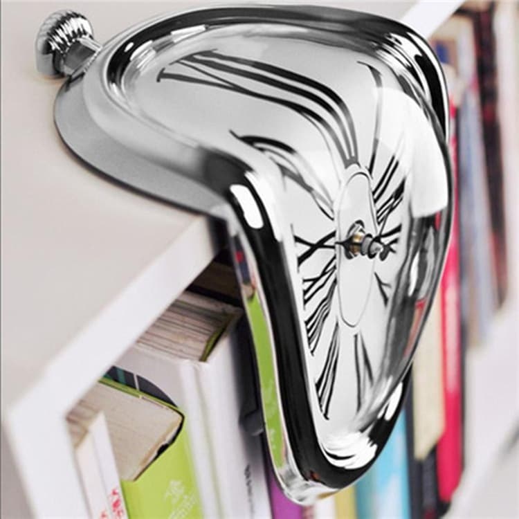 Right-angle Twisted Table Clock, Melting Deformed Clock with Amazon Roman Numerals, Vertical Bedroom Decorative Timepiece