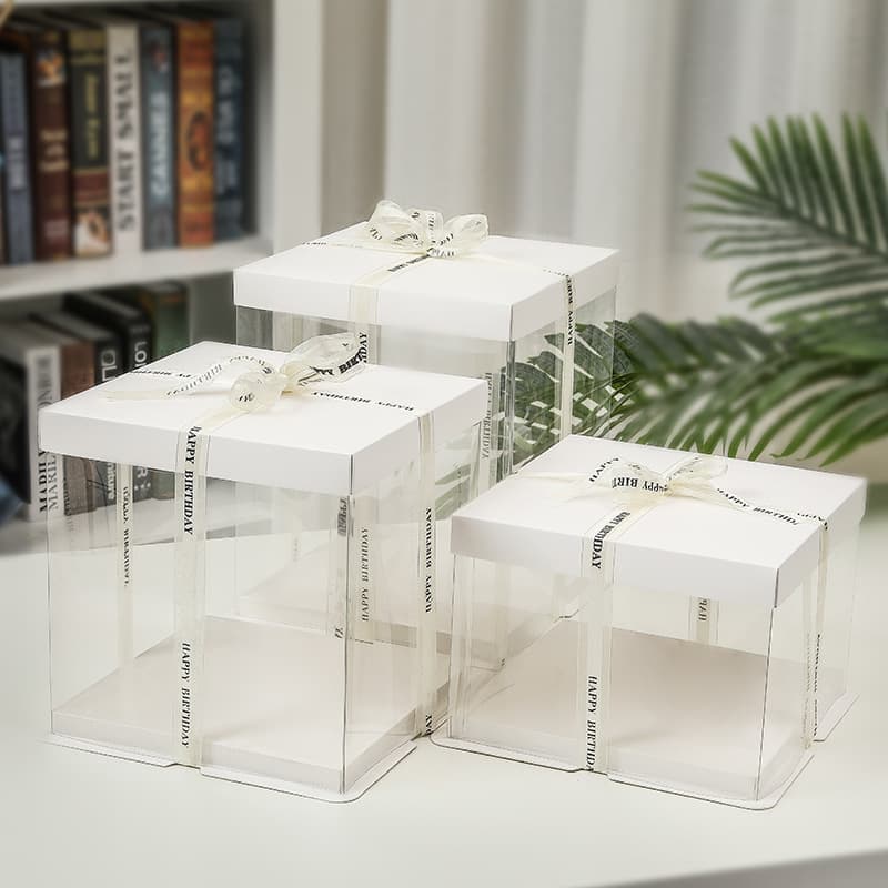 3-in-1 Cake Box 4/6/8/10/12 Inch Transparent Gift Packaging Baking Birthday Cake Box