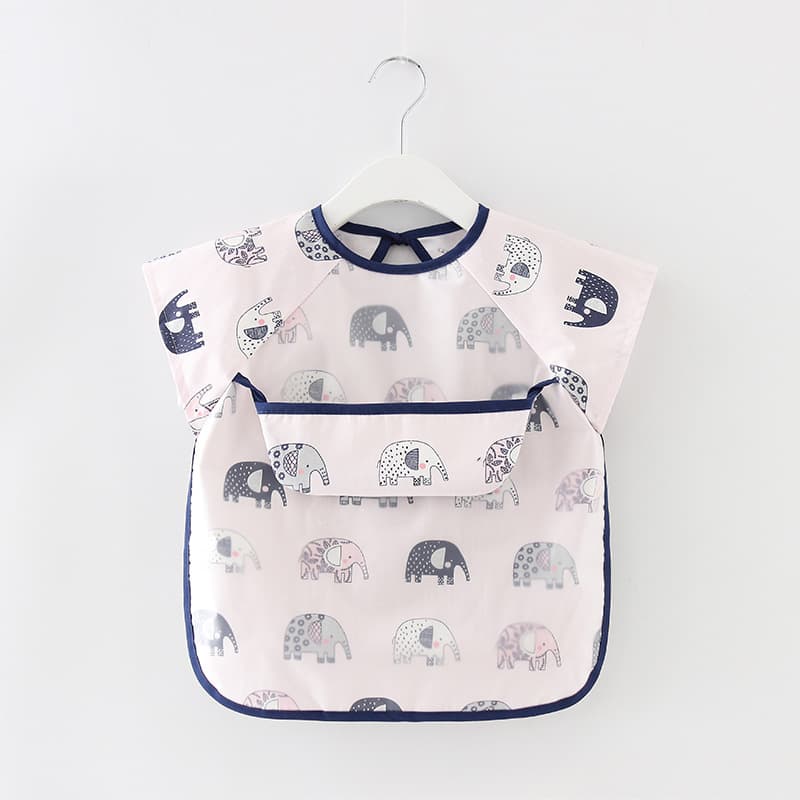 Summer thin children's smock, pure cotton waterproof short-sleeved reversible baby feeding blouse apron children's bib protective clothing