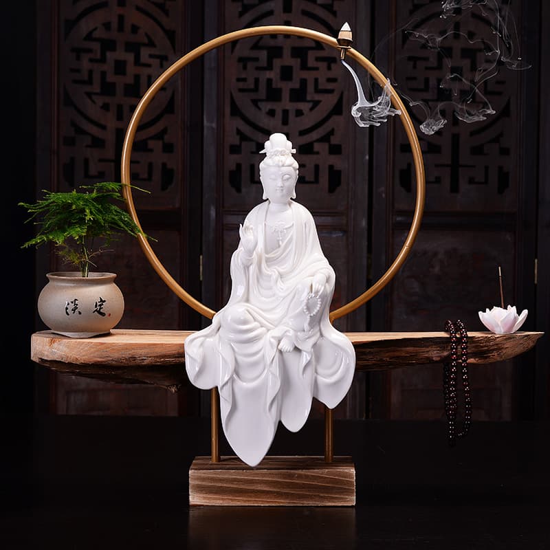 Zen Incense Holder, White Jade Porcelain Guanyin Inverted Incense Burner, Creative Decorative Large Tea Ceremony Aromatherapy Burner