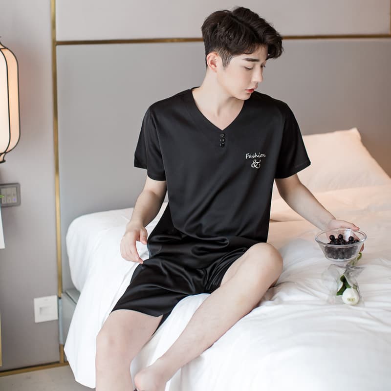 Drop Shipping Satin Silk Pajamas for Men Spring Summer New Style Imitation Silk Short Sleeve Shorts Pajama Set
