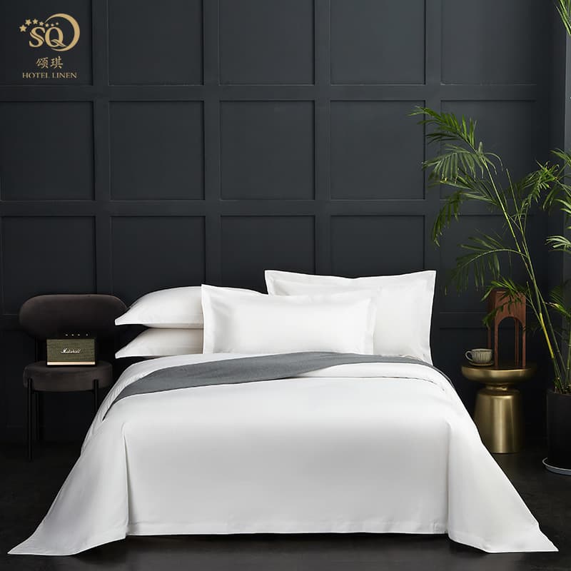 Songqi Star Hotel Linen Hospital Hotel Solid Color Four-Piece Set Custom Size Full Cotton Bleached Sateen Bedding Set