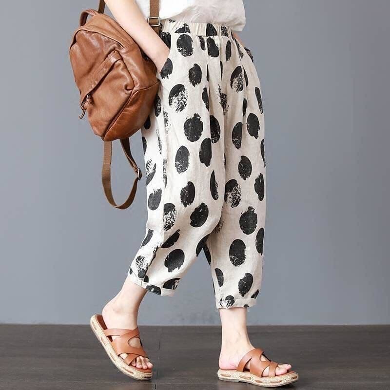 Bohemian Harem Pants Lightweight Breathable Vintage Fashion Ankle-Length Pants Summer Loose Cotton Printed Women's Plus Size