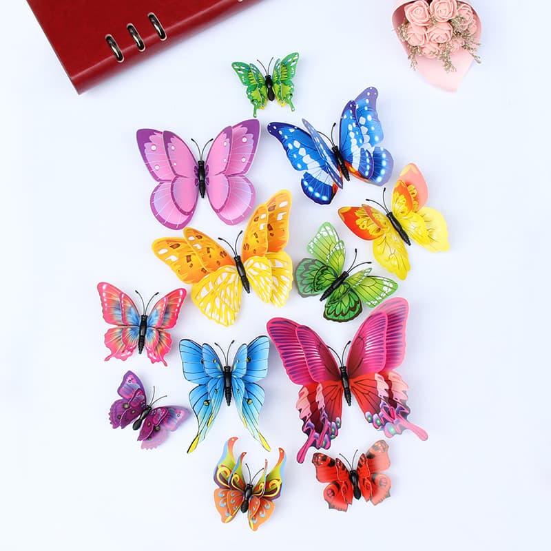 Double Layer PVC Realistic Butterfly Magnets Party Decorations Wall Decor 3D Butterfly Wall Stickers