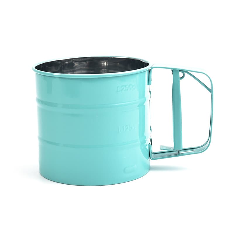 Stainless steel hand-cranked flour sifter, baking tool, semi-automatic handheld flour sifter, small size.