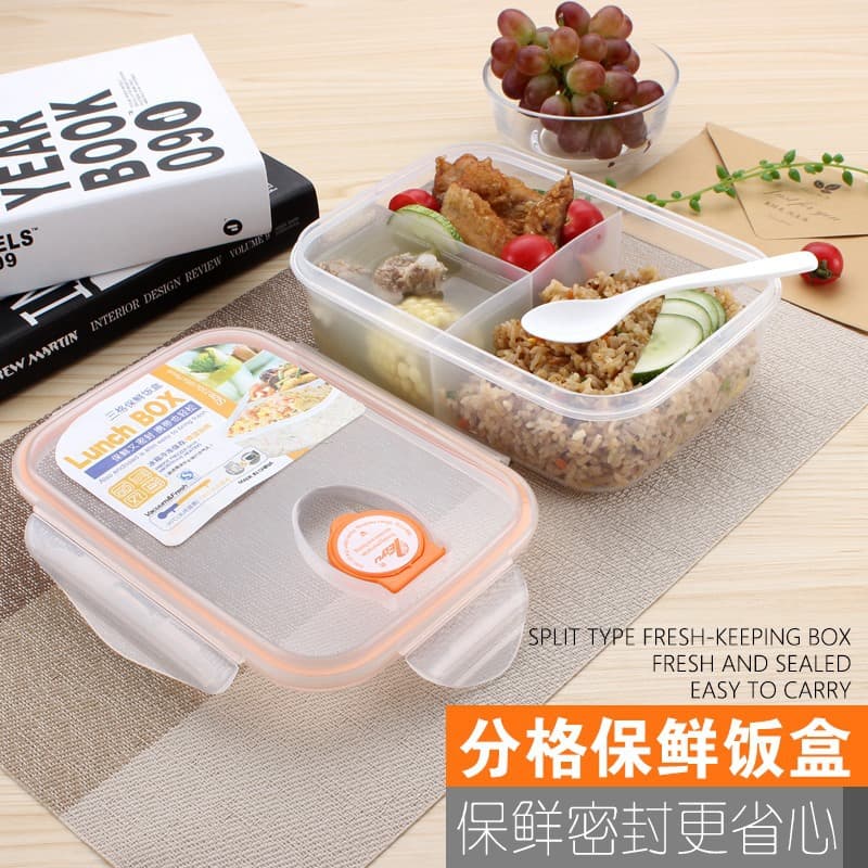 Large-capacity sealed and fresh-keeping lunch box Microwaveable plastic compartmented lunch box Children's tableware lunch box