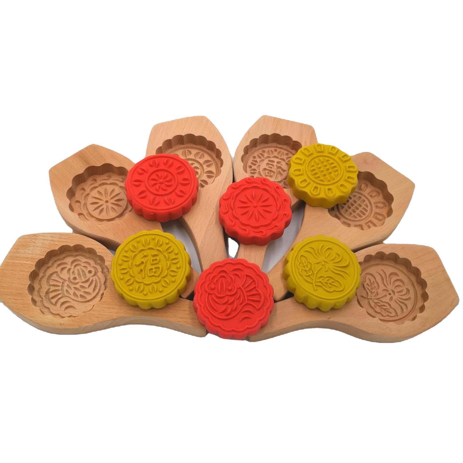 Wooden Mooncake Mold Rice Cake Mold Mung Bean Cake Pumpkin Cookie Bread Template Single Handle 7.0CM