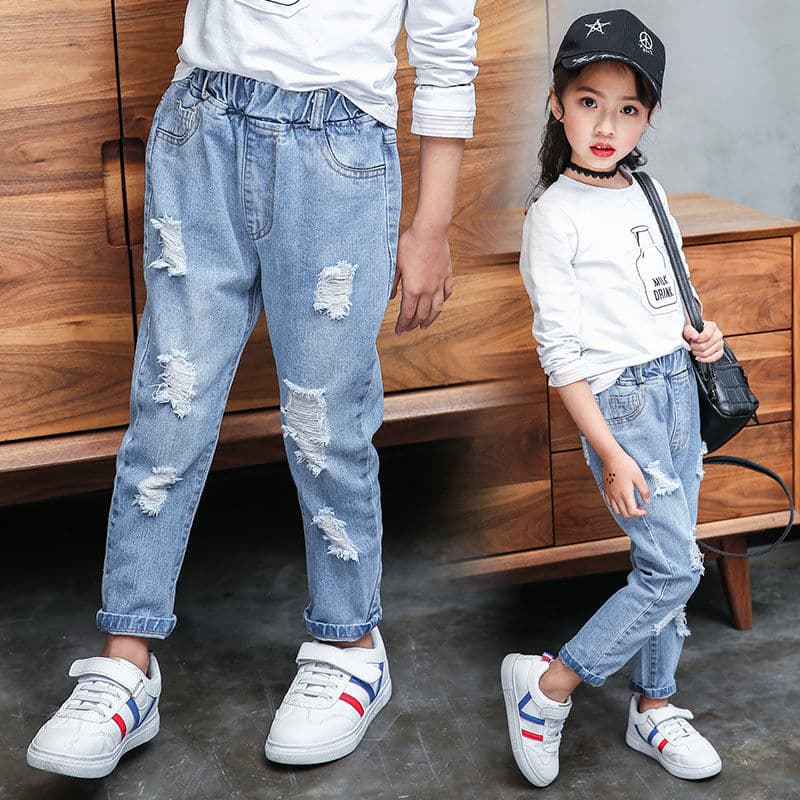 Girls' Jeans 2025 Spring New Trendy Kids Ripped Pants Stylish Children's Slim Casual Skinny Jeans