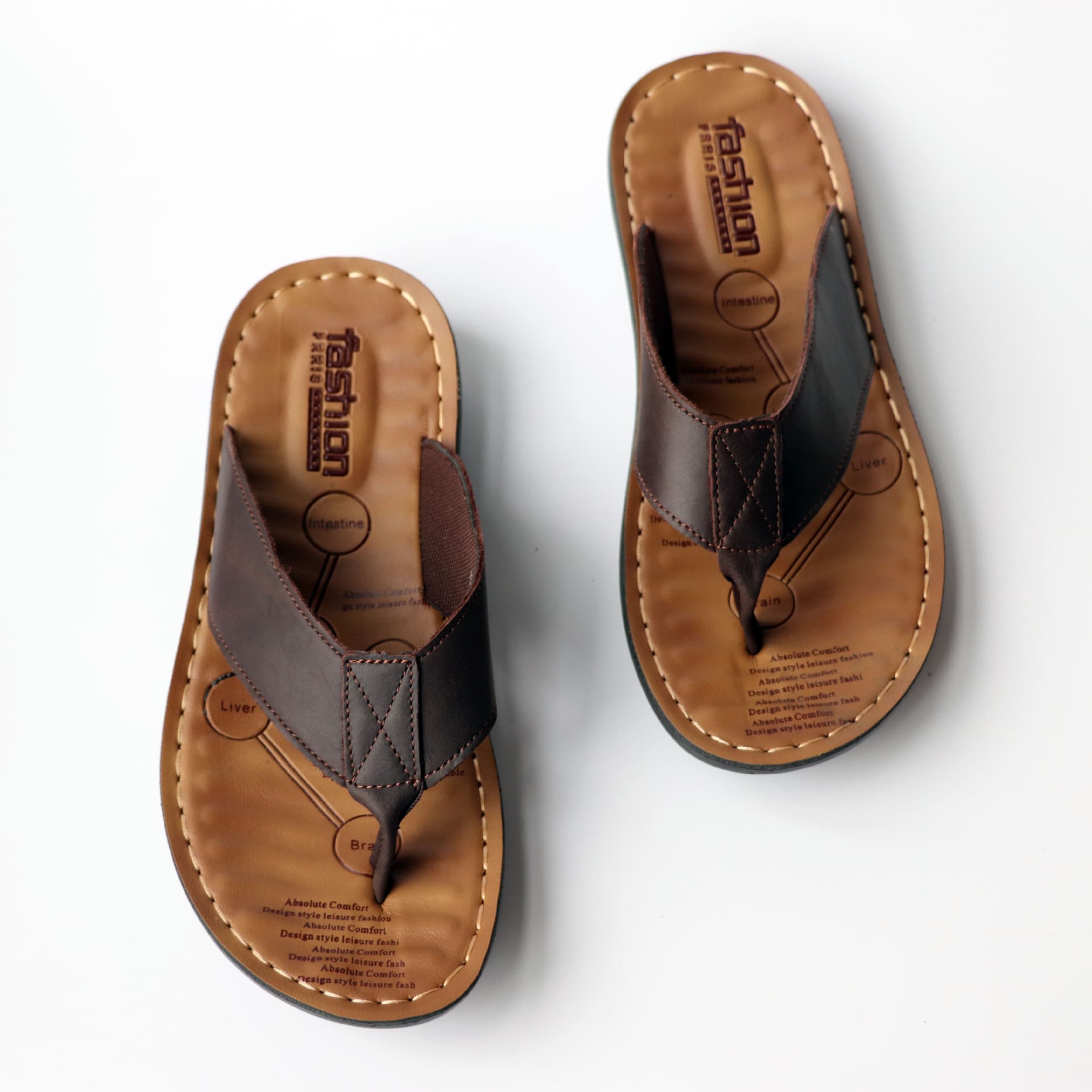 Casual Summer Leather Sandals Men's Beach Shoes Buckle Foot Men's Thong Slippers Flip Flops Leather T-Strap Sandals for Youth