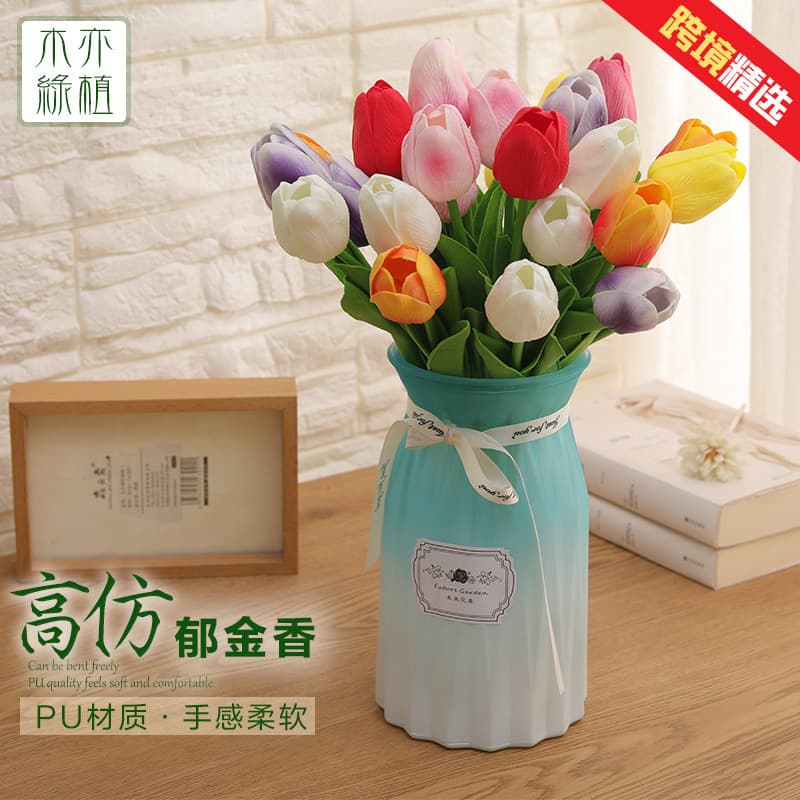 Simulated PU Mini Tulip Artificial Fake Flowers Cross-Border Wedding Bouquet Home Hand Feel Moisturizing Tulip Wholesale