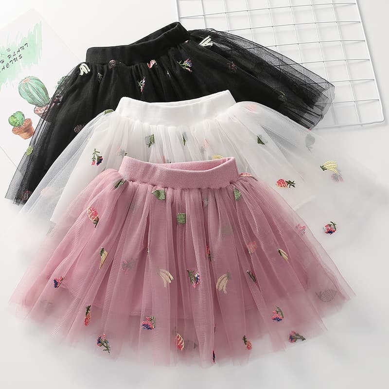 Yingying Beibei new girls skirt banana pineapple embroidery mesh skirt baby girl cute princess skirt