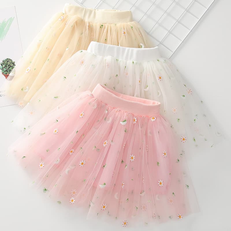 Yingying Beibei 2021 New Girl's Small Chrysanthemum Embroidered Skirt Baby Girl's Small Floral Mesh Skirt Dance Skirt