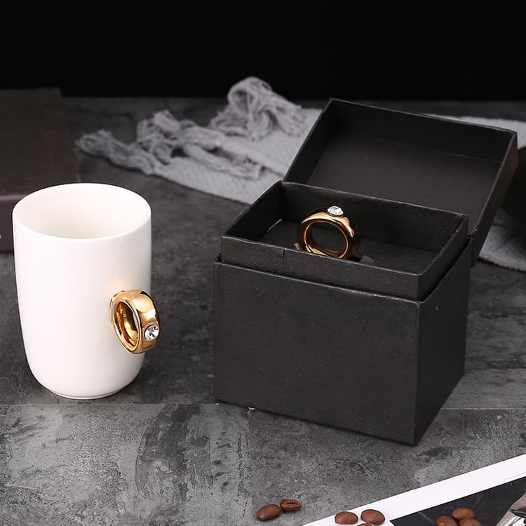 Valentine's Day Hand-Painted Gold-Traced Ring Cup Couple Gift Set Gift Box Black and White Diamond Cup Gift Cup Stanley Cup