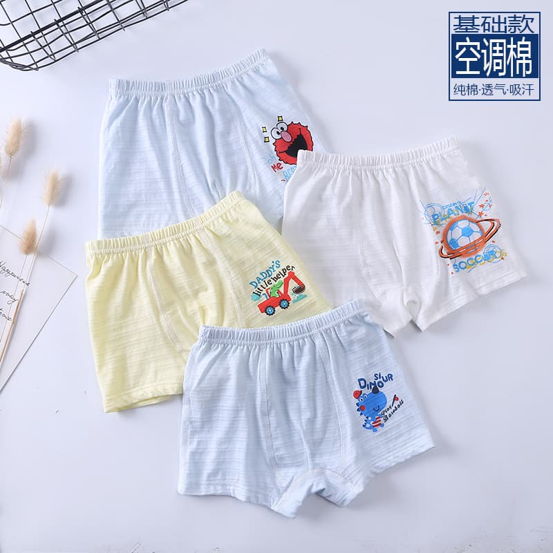 Children's Bamboo Cotton Boxer Briefs for Boys, Big and Middle Kids, 100% Cotton Thin Four-Corner Pants, Home Pants, 4-Pack Wholesale