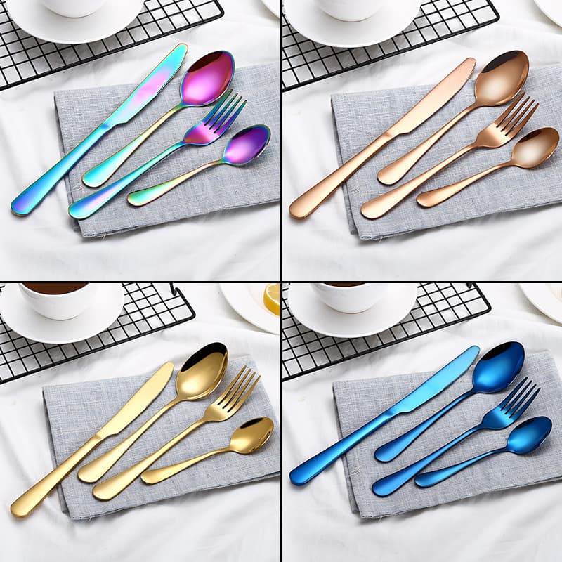 Colorful Stainless Steel Cutlery Set Fork Knife Spoon Western Dining Utensils Four-Piece Set Gold Plated for Business Gifts