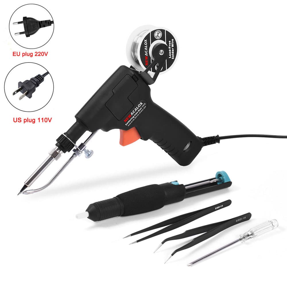 60W Internal Heating Soldering Iron Set with Temperature Adjustment, Tweezers, Desoldering Pump, and Solder Wire