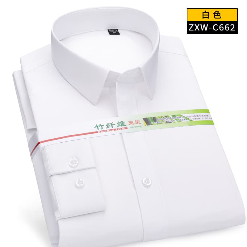 Men's Stretch Long Sleeve Business Fashion Shirt, Non-Iron Solid Color Slim Fit White Shirt, Large Size, Embroiderable