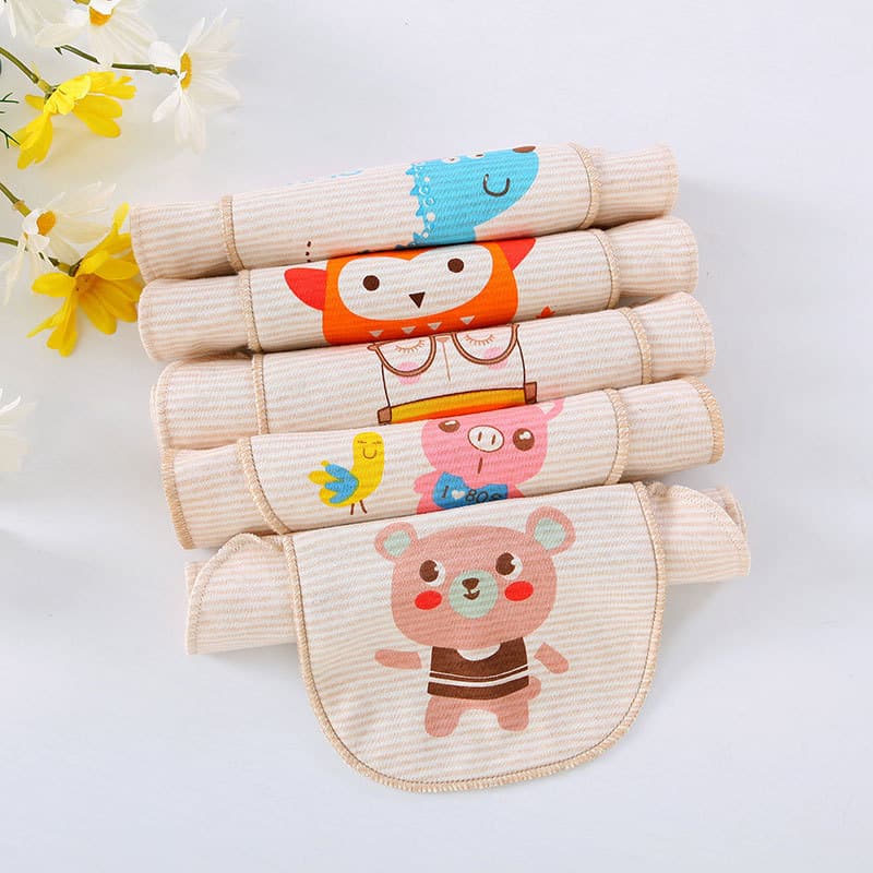 Infant colored cotton sweat-absorbing towel, children's sweat barrier towel, cartoon embroidered colored cotton back-padding towel, kindergarten children's sweat towel