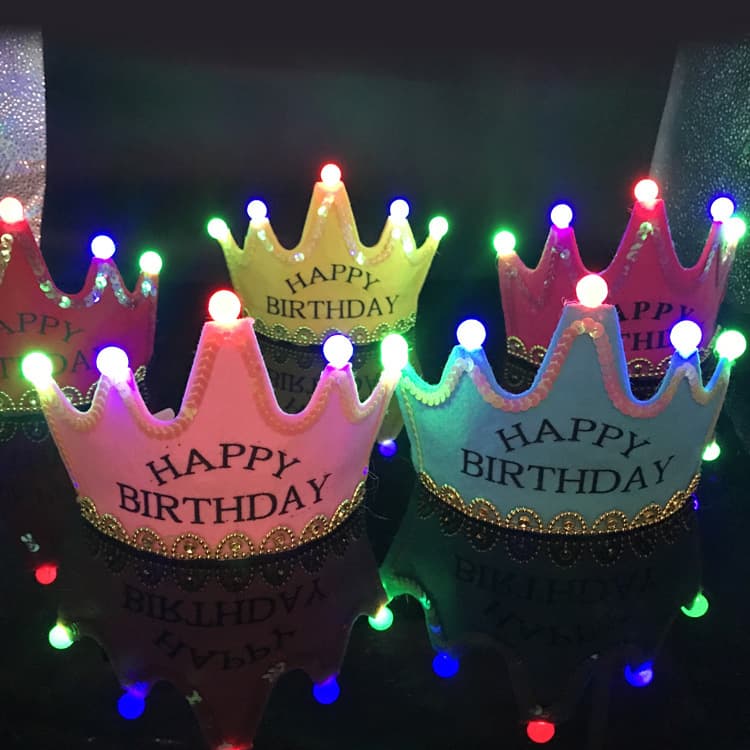 Birthday Party Decoration LED Light-Up Crown Party Hat, Kids King & Princess Birthday Crown Hat Customizable