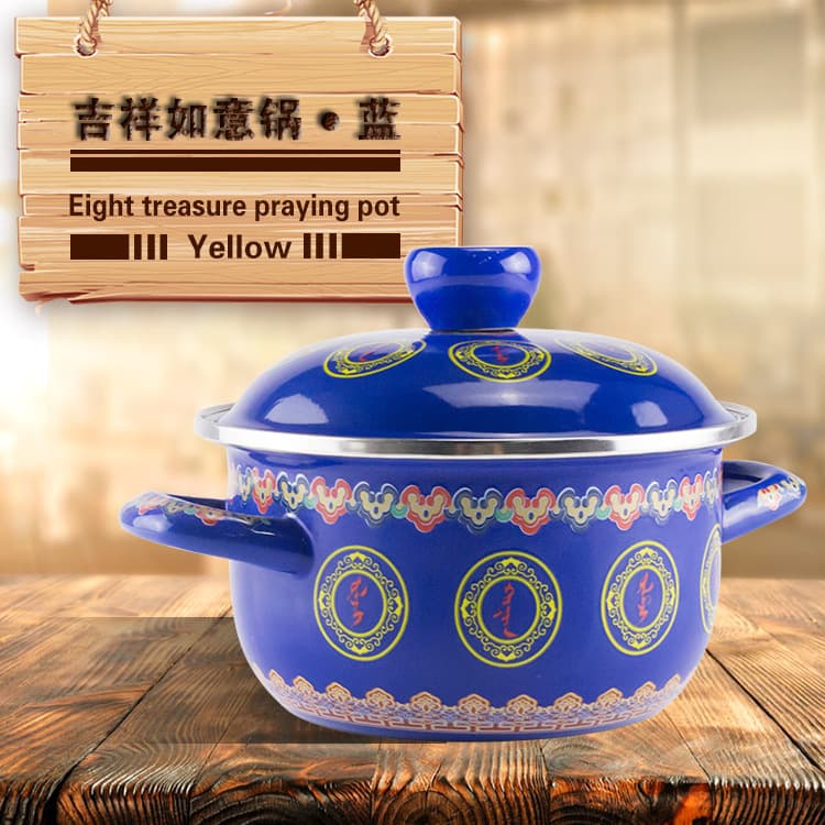 Mongolian Specialty Milk Tea Pot Enamel Pot Soup Pot Eight Treasure Pot Mongolian Meal Tableware Tibetan Boiling Water Pot