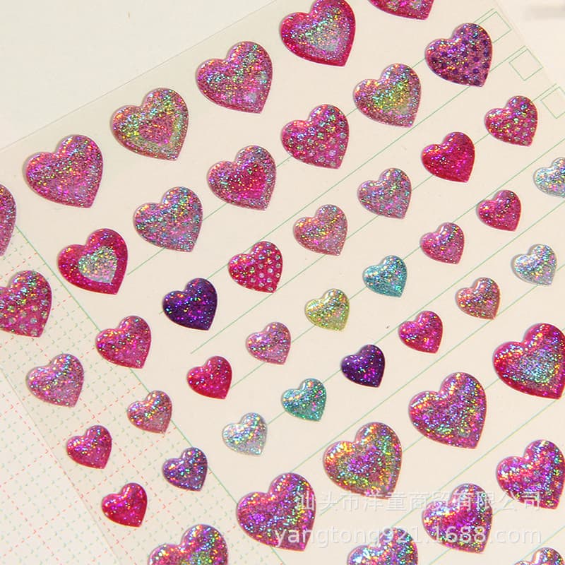 YT-DJ Crystal INS Dimensional Journal Decoration, Cute Heart Star Transparent Luggage Diary Children's Reward Sticker Art
