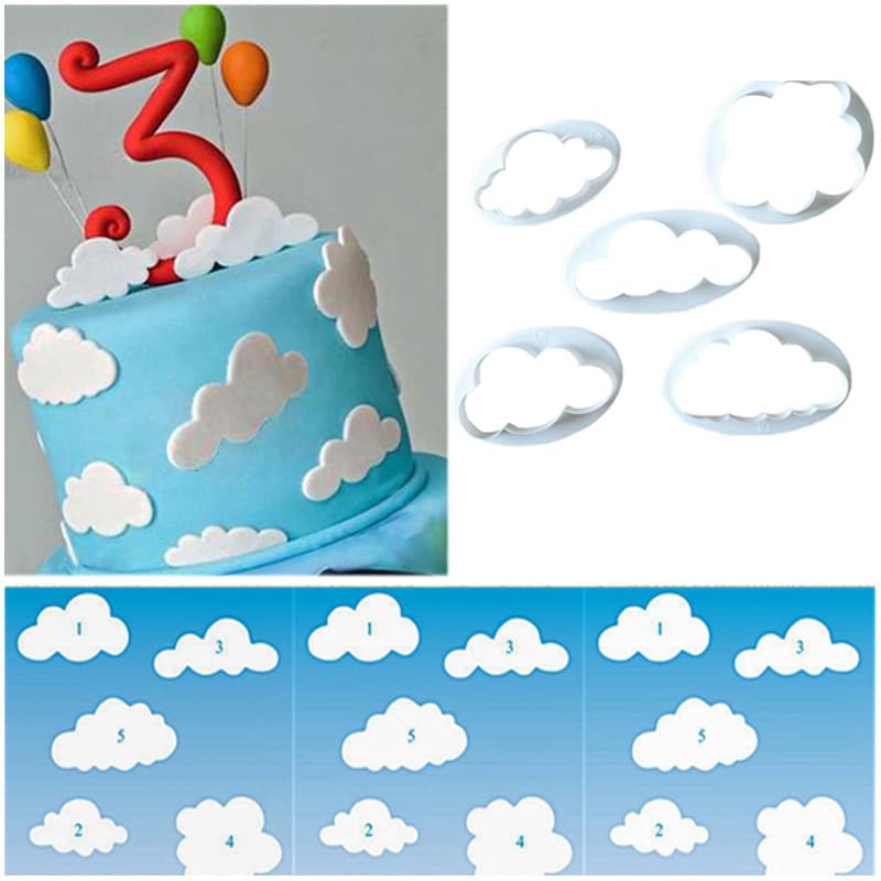 DIY 5pcs Cloud Baking Model Baking Supplies Suit Cake Printing Die Cutting Mold Plastic Mold In Stock