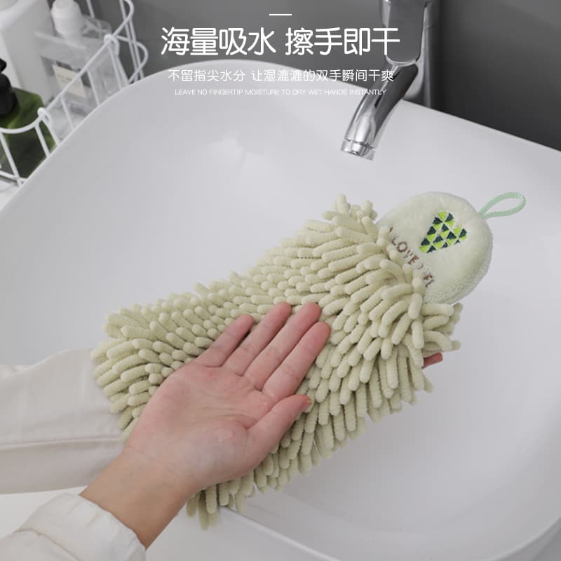 Quick-Drying, Hangable, Absorbent Kitchen Towel with Creative Cartoon Embroidery, Chenille Hand Towel, Direct Sales from the Manufacturer, Customizable