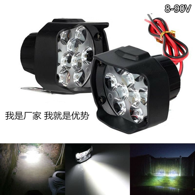 12-80V Motorcycle LED Wide Voltage Headlight, 9-Bead High-Brightness Focused Spotlight 18W Front Light