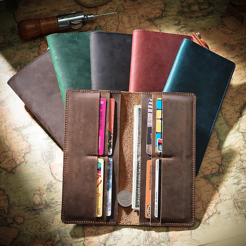 Amazon AliExpress Hot Selling Handmade Vintage Crazy Horse Leather Top Layer Cowhide Men's Long Wallet
