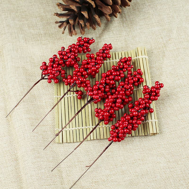 Christmas Decorations Red Fruit Artificial Fruit String New Year Hug Bucket Diy Accessories Red Branch