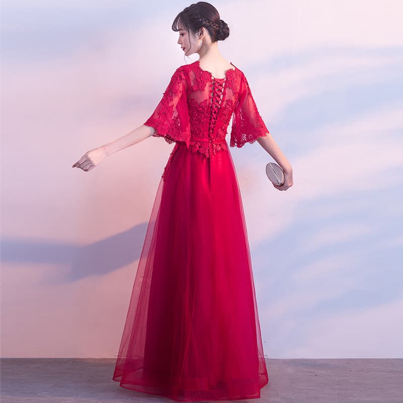 2025 Spring Collection Wedding Evening Dress for Brides, Slimming and Belly-Concealing, Wine Red