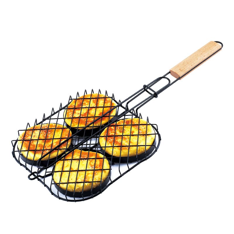 Outdoor BBQ Grill Net, Barbecue Clamp, Pancake Rack, Carbon Steel Non-Stick Hamburger Grill Basket, Wholesale BBQ Supplies