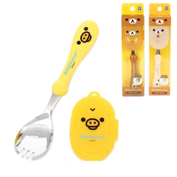 Korean Rilakkuma spoon and fork integrated children's noodle spoon baby tableware stainless steel tableware