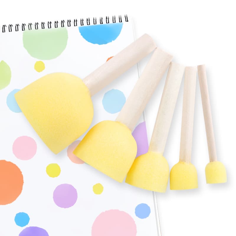 Children's DIY painting sponge stamp brushes with wooden handle, round mushroom sponge paint brushes for pigment doodle art