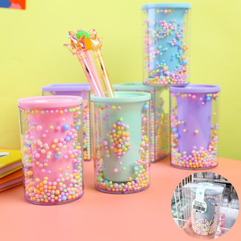 Muqixi Dreamy Acrylic Pen Holder, Cute Cartoon Round Pen Holder, Desktop Storage Foam Pen Holder, Multifunctional