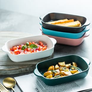 Custom Nordic Baking Dish Gratin Dish Vegetable Dish Ceramic Double Ear Baking Dish Oven Microwave Rectangular Baking Dish