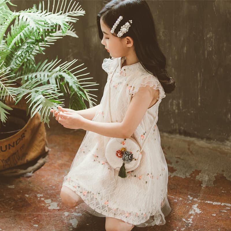 2026 New Ethnic Style Children's Dress Summer Cheongsam Dress for Girls Medium and Large Kids Lace Drop Shipping