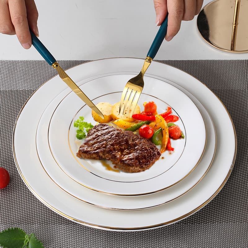 Ceramic Gold Rim Western Dinner Plate Steak Plate Cake Plate Home Tableware Flat Plate Round Plate Bone Dish Custom LOGO Chinese Trendy Style
