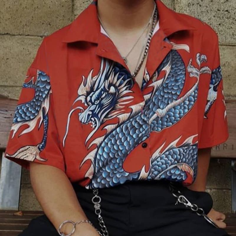 2025 New Amazon Wish Short-Sleeve Chinese Dragon Ethnic Style Print eBay Men's and Women's Short-Sleeve Shirt