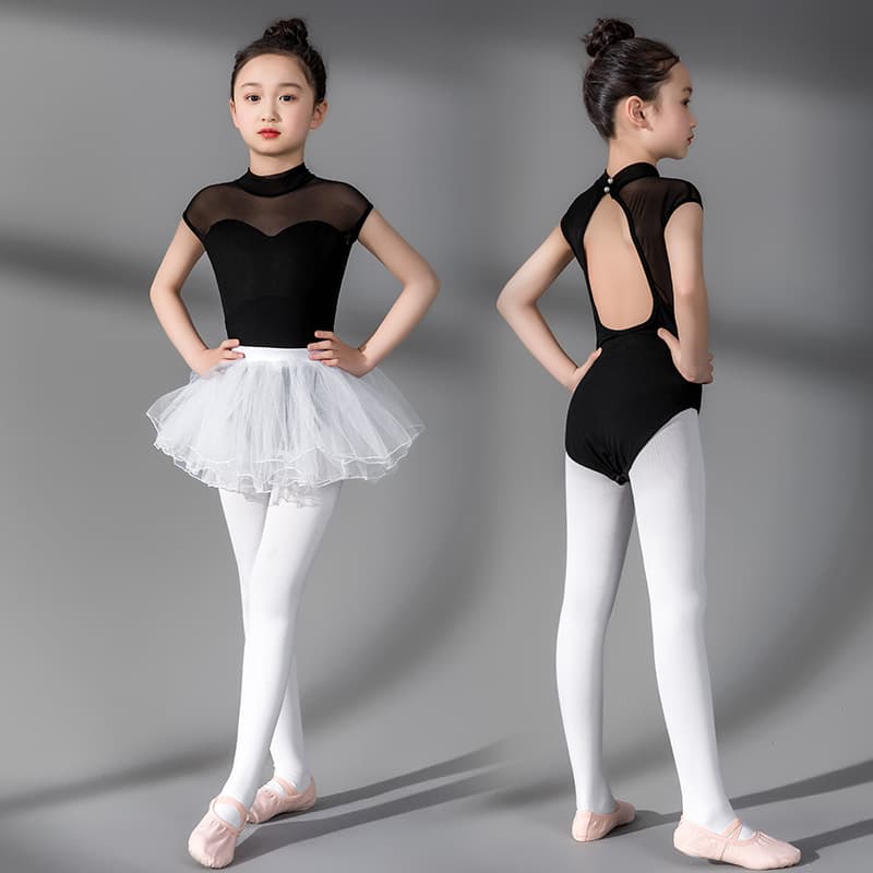 Girls Dance Dress, Split Ballet Tutu, Short Sleeve Performance Costume, Spring Performance Wear, Short Practice Leotard