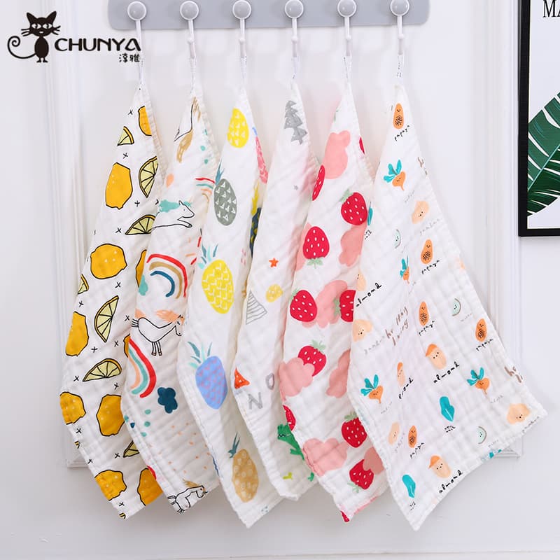 25*50 cm 100% Cotton Six-Layer Gauze Children's Towels with Prints, Ultra-Soft for Daily Baby Face Washing
