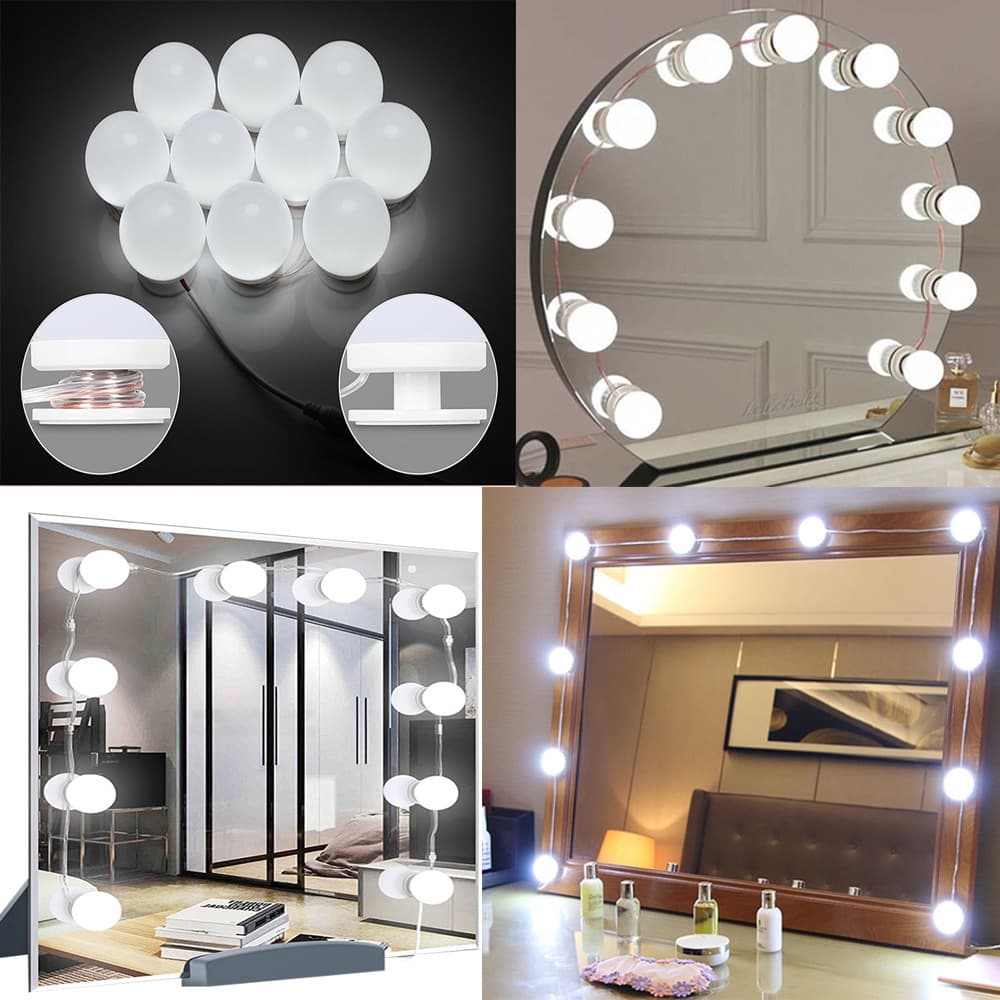 Cross-border Hollywood mirror lights with LED bulbs, USB three-color dimming, beauty makeup mirror lights, and front mirror bulbs.