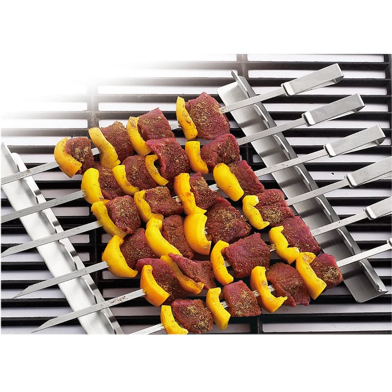 FDA and LFGB Certified Stand BBQ Skewers Stainless Steel Grilling Tool 430 Steel Skewers Kitchen Utensils