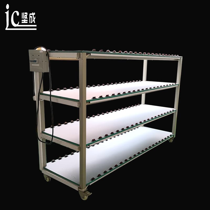 Zhongshan manufacturers produce LED lighting ceiling light aging racks, movable four-layer downlight aging carts, and LED light aging racks.