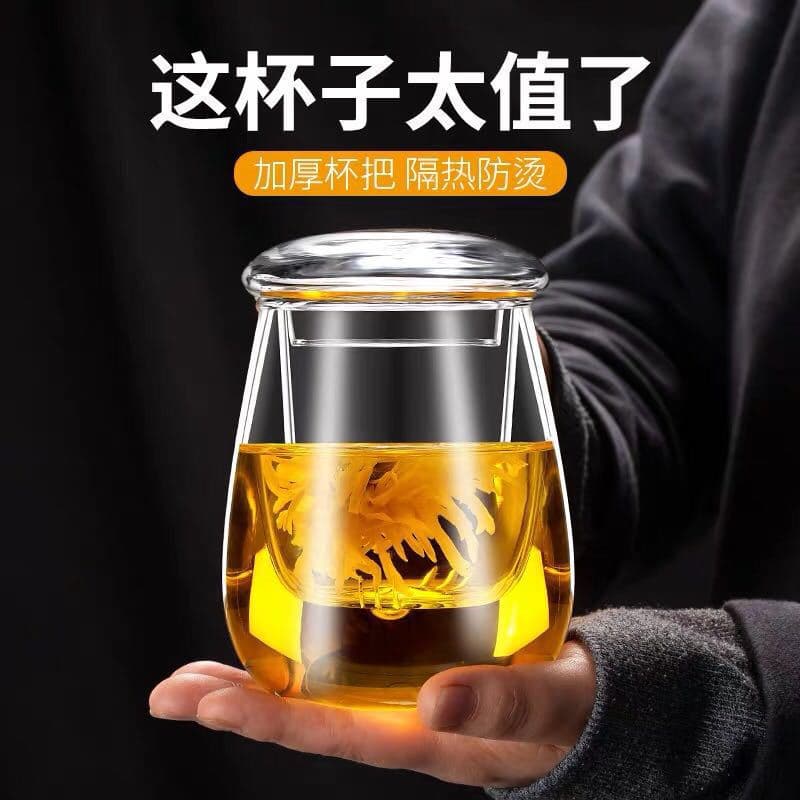 Borosilicate Glass Tea Cup with Lid and Handle, Heat-Resistant Water Cup, Flower Tea Cup, Milk Cup, Office Cup, Tea Cup, Business
